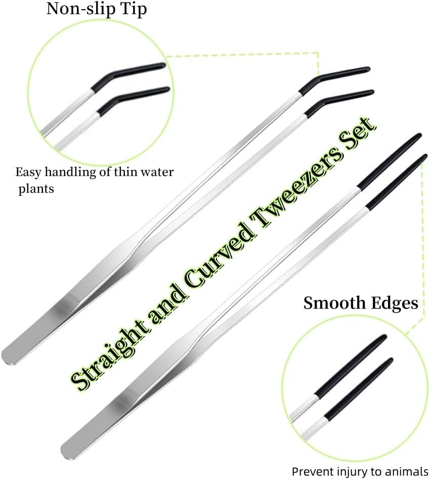 2 Pcs Reptile Feeding Tongs,Worms Tongs,27Cm/10.6" Straight and Curved Tweezers for Aquarium,Aquascape Tools, Stainless Steel Feeder Tools for Hold Bearded Dragon Lizards Reptiles image number 4