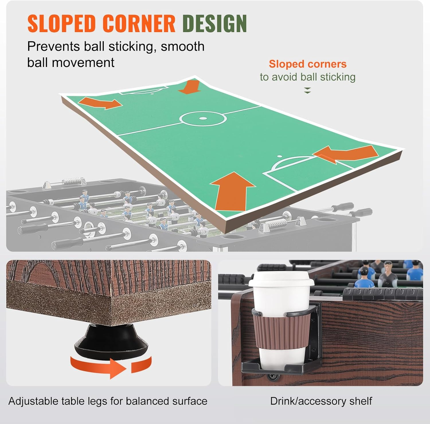 VEVOR Foosball Table, 48 Inch Standard Size for Home, Family, and Game Room, Indoor Soccer Table Set with 2 Balls and 2 Cup Holders image number 4