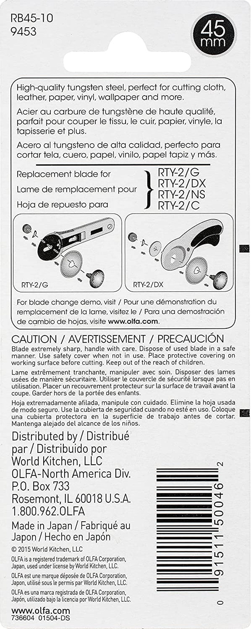 Olfa O RB45-10 Rotary Blade, 45 Mm Diameter 10-Pieces, Silver image number 1