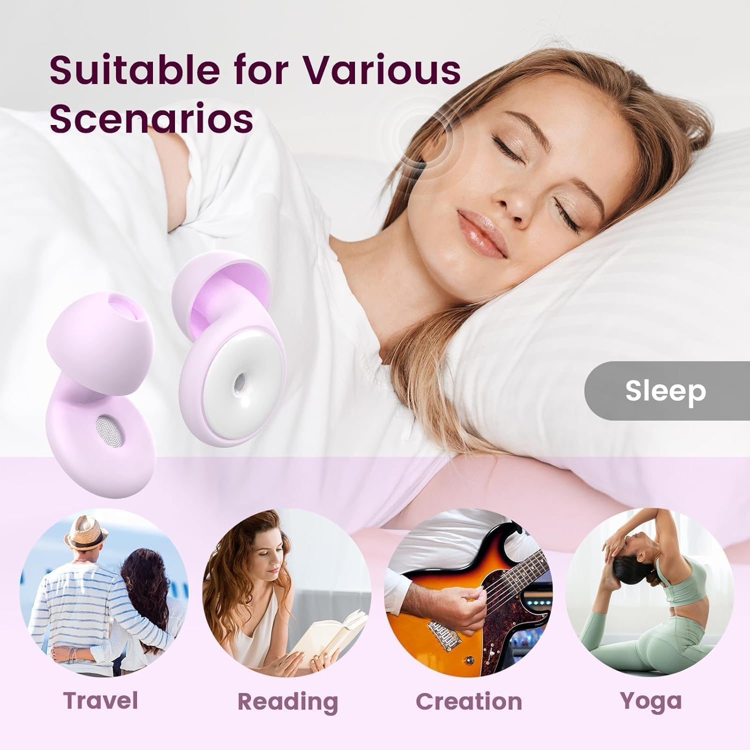 Ear Plugs for Sleeping Noise Reduction, 30Db Ear Plugs for Hearing Protection, Silicone Soft Reusable Earplugs for Sleep, Concert, Focus with Case & 4 Pair Eartips image number 2