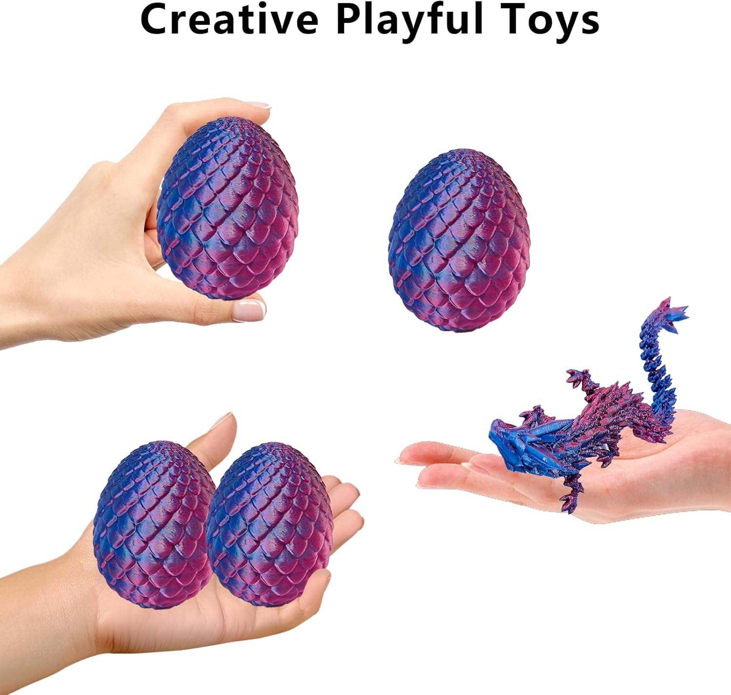 2 Pack 3D Printed Dragon Easter Egg with Dragon Inside, Prefilled Easter Egg Fillers Articulated Fidget Toy, Perfect Basket Essentials Stuffers, 3 Inch image number 3