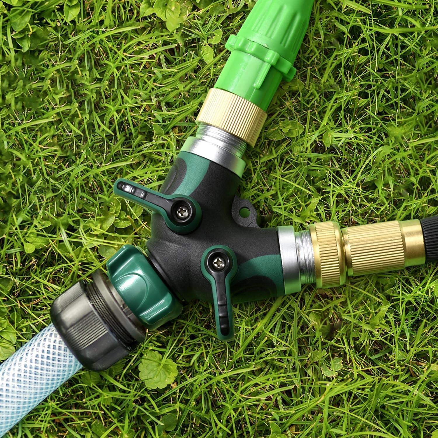 Hose Splitter 2 Way Heavy Duty Water Hose Garden Hose Splitter Hose Splitter Water Hose Connector Outdoor Faucet Hose Splitter Water Valve Brass Garden Hose Manifold with Rubber Washers Tapes image number 5
