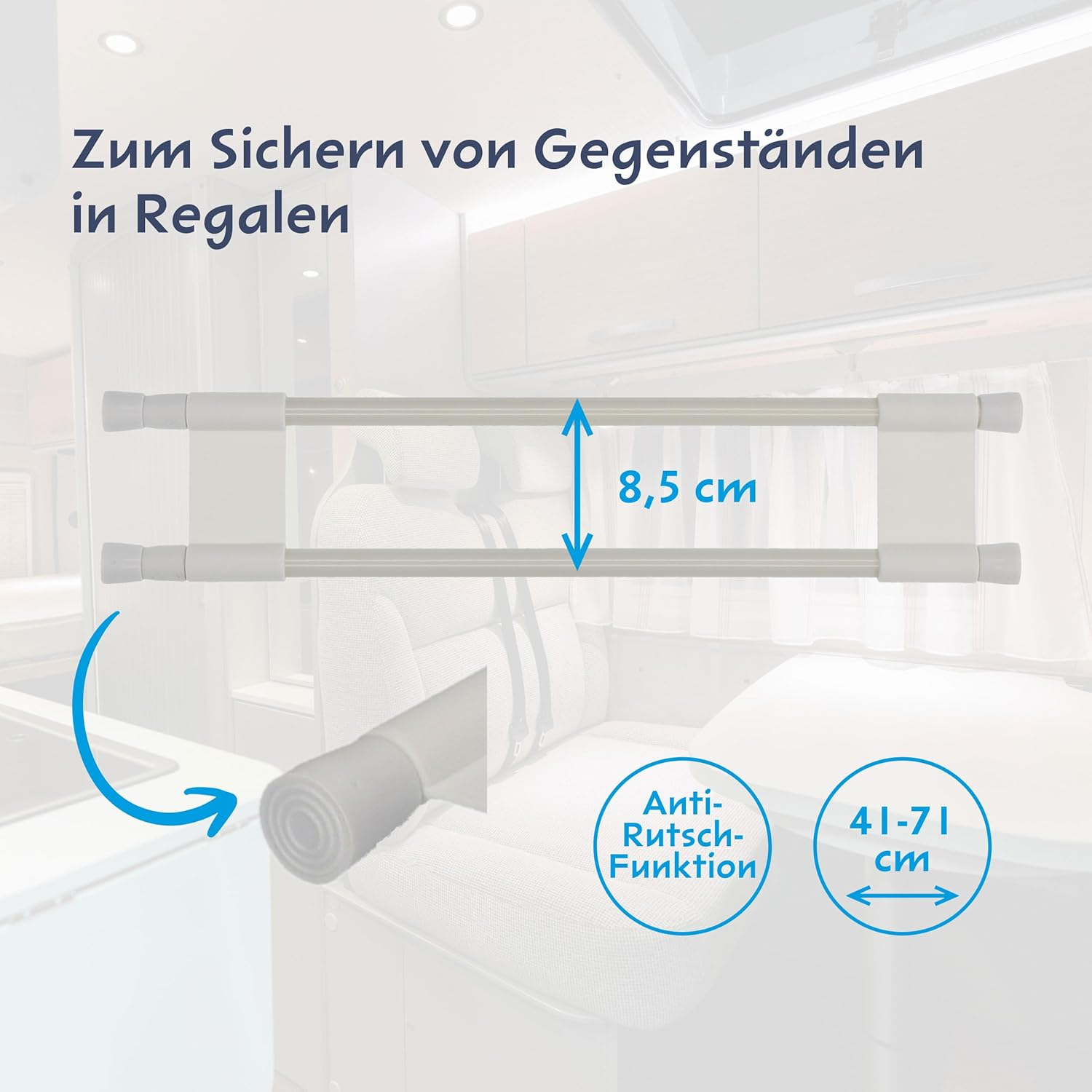 Cartrend Caravan 10242 Double Grab Bars for Securing Shelves, Cupboards, Caravan, Motorhome, Camping, Home, Boat, 41 Cm - 71 Cm image number 4