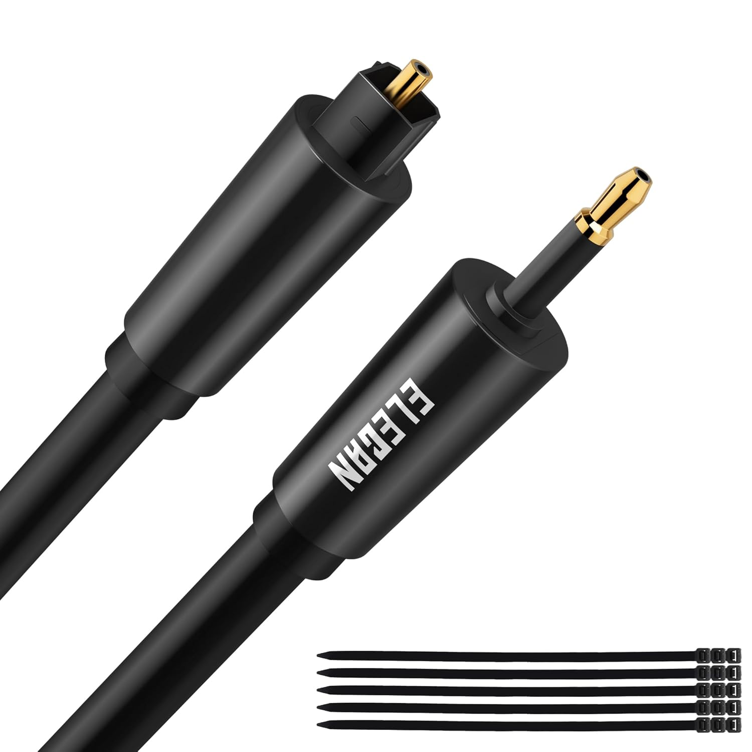 Elecan Mini Toslink to Toslink Digital Optical S/PDIF Audio Cable 4 Ft, Gold Plated Soft Flexible Fiber Optic Cable,Signal Protection Pvc,Surround Sound for Soundbar,Home Theater,Hi-Fi System+Ties MI image number 1