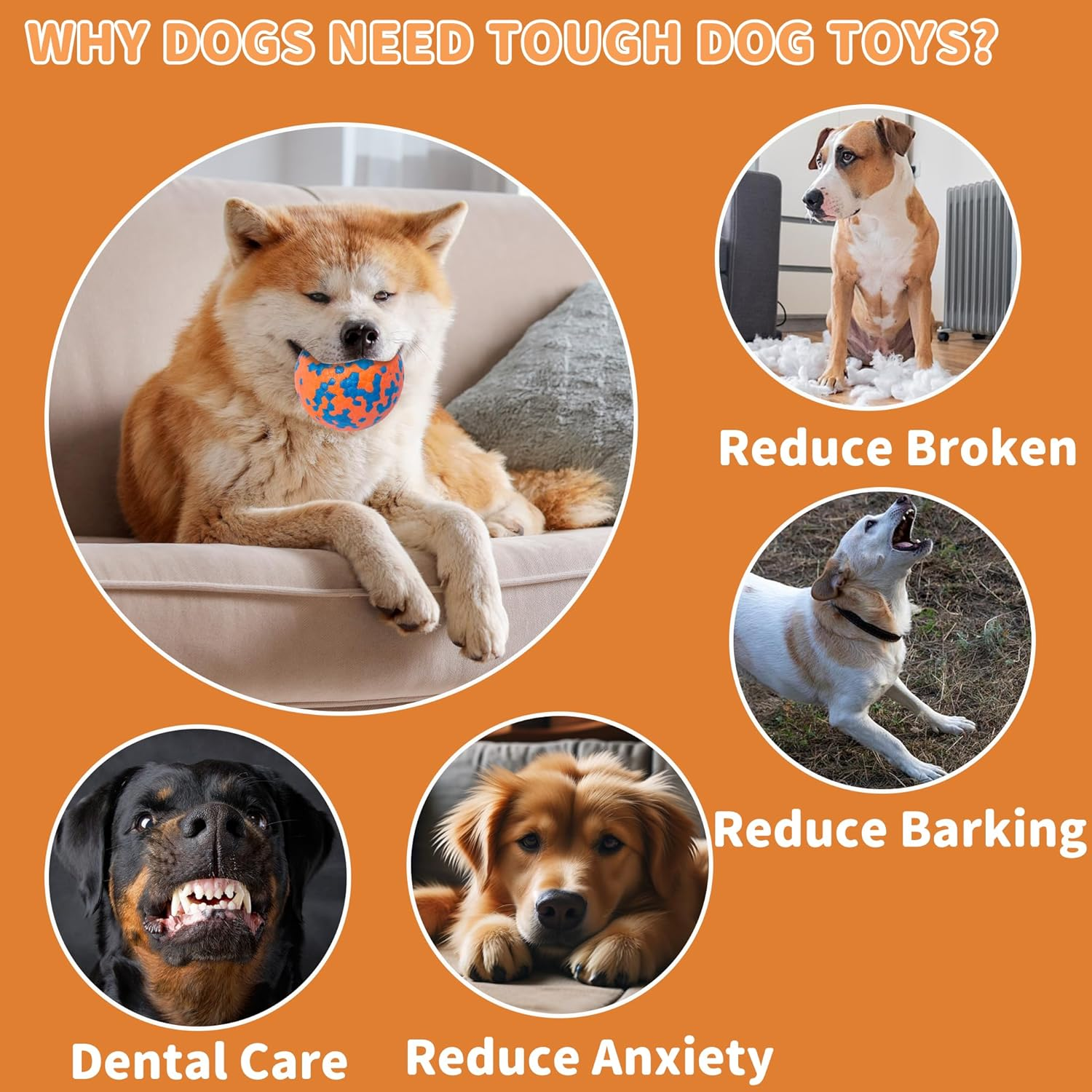 Cyperglory 2 Pack Indestructible Dog Tennis Balls for Aggressive Chewers: Interactive Pet Toys, Herding and Jolly Ball for Dogs, Durable, Bouncy, and Water Toy Fetch Balls (White, Orange)