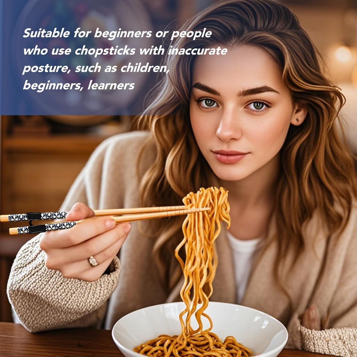 5 Pairs Reusable Training Chopsticks Beginners for Kids Adults Learners, Wooden Chopsticks Trainers Set, Dishwasher Safe, L8.86Inch image number 4