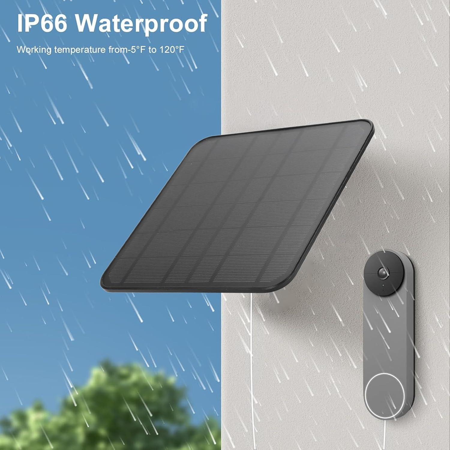 Solar Panel for for Nest Camera, 12W Solar Panel Solar Panel Charger IP66 Waterproof 360 Degree Adjustable Bracket for Video Doorbell 2 3 4 plus (CSP5W-O-B) - Csp5W-O-B image number 2