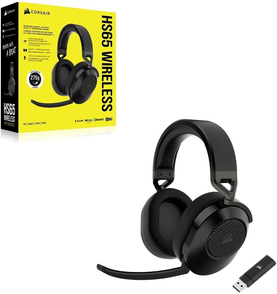 CORSAIR HS65 Wireless Multiplatform Gaming Headset with Bluetooth - Dolby 7.1 Surround Sound - Omnidirectional Microphone - Icue Compatible - PC, Mac, PS5, PS4, Nintendo Switch, Mobile Phone - Carbon image number 1