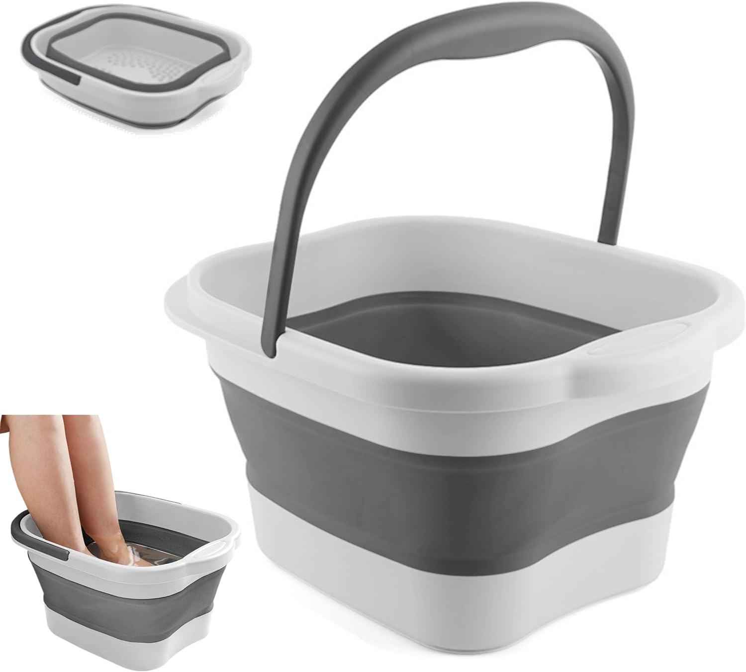 Collapsible Foot Bath Basin Soaker Tub with Handle for Soaking Feet, Foldable Plastic Foot Spa Soak Inflatable Bucket Tools for Washing, White image number 2
