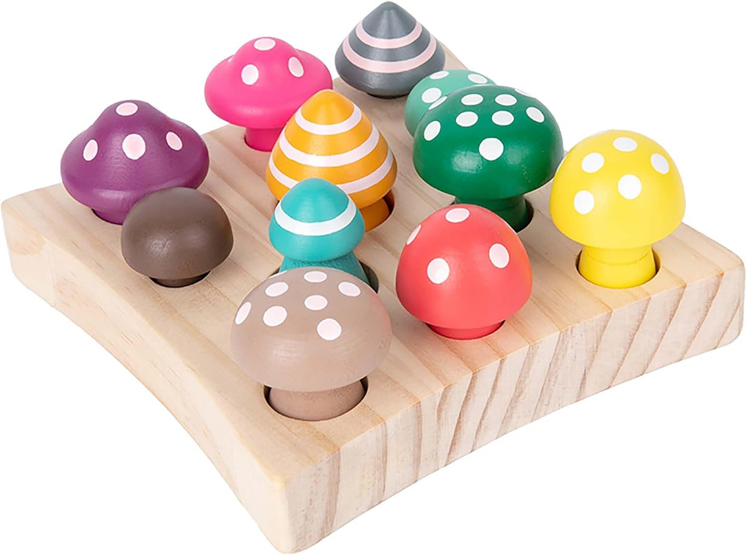 Toddler Montessori Wooden Mushroom Picking Games,Montessori Counting & Shape Sorting Educational Toys for Baby Boys Girls Gifts,Rainbow Wooden Mushroom Puzzle Toys for Toddler 1 2 3 Years Old