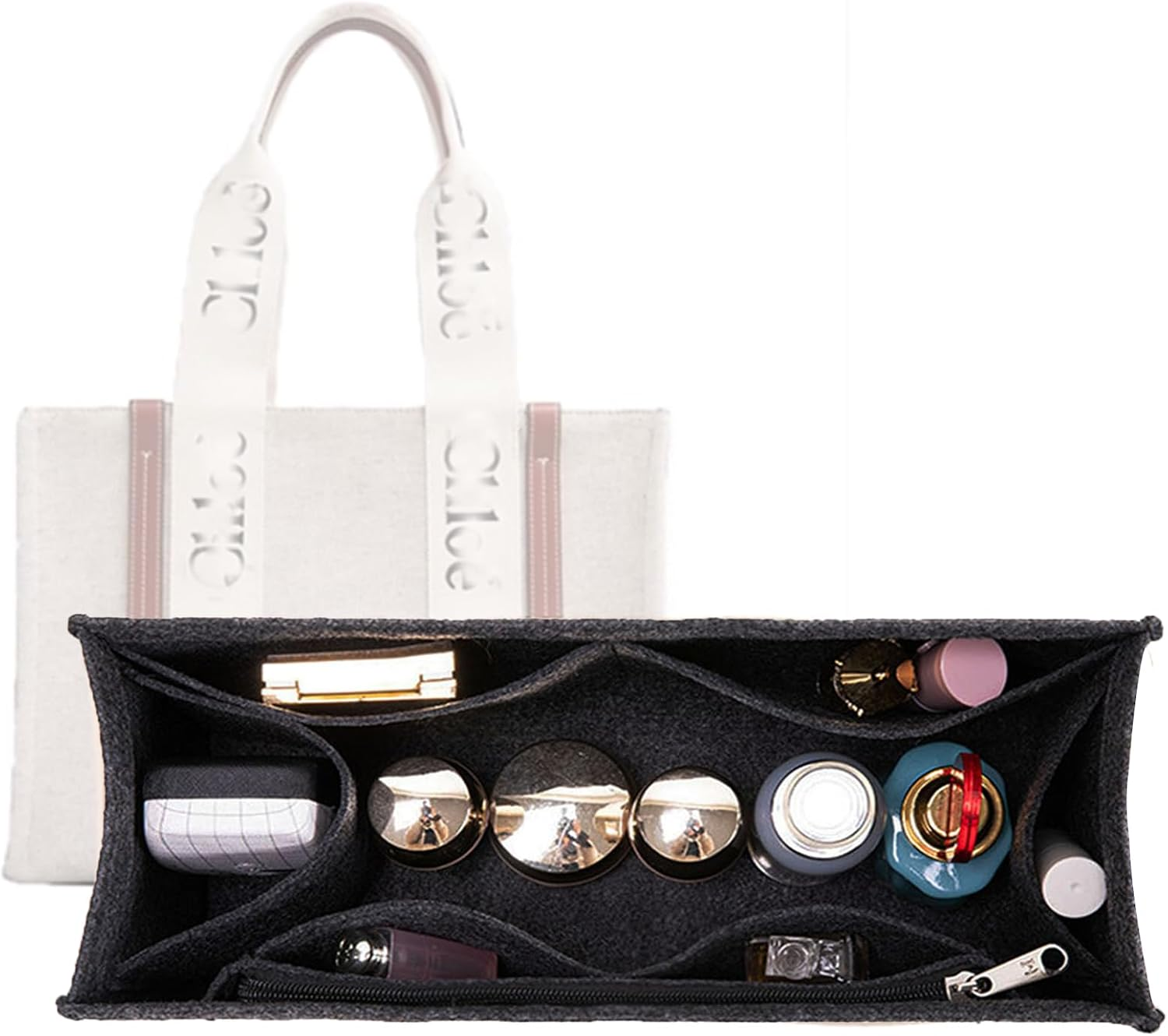 Lckaey Purse Organizer for Chloe Woody Tote Bag Insert Large Medium Small Wallet Felt Organizer 1015Beige-L