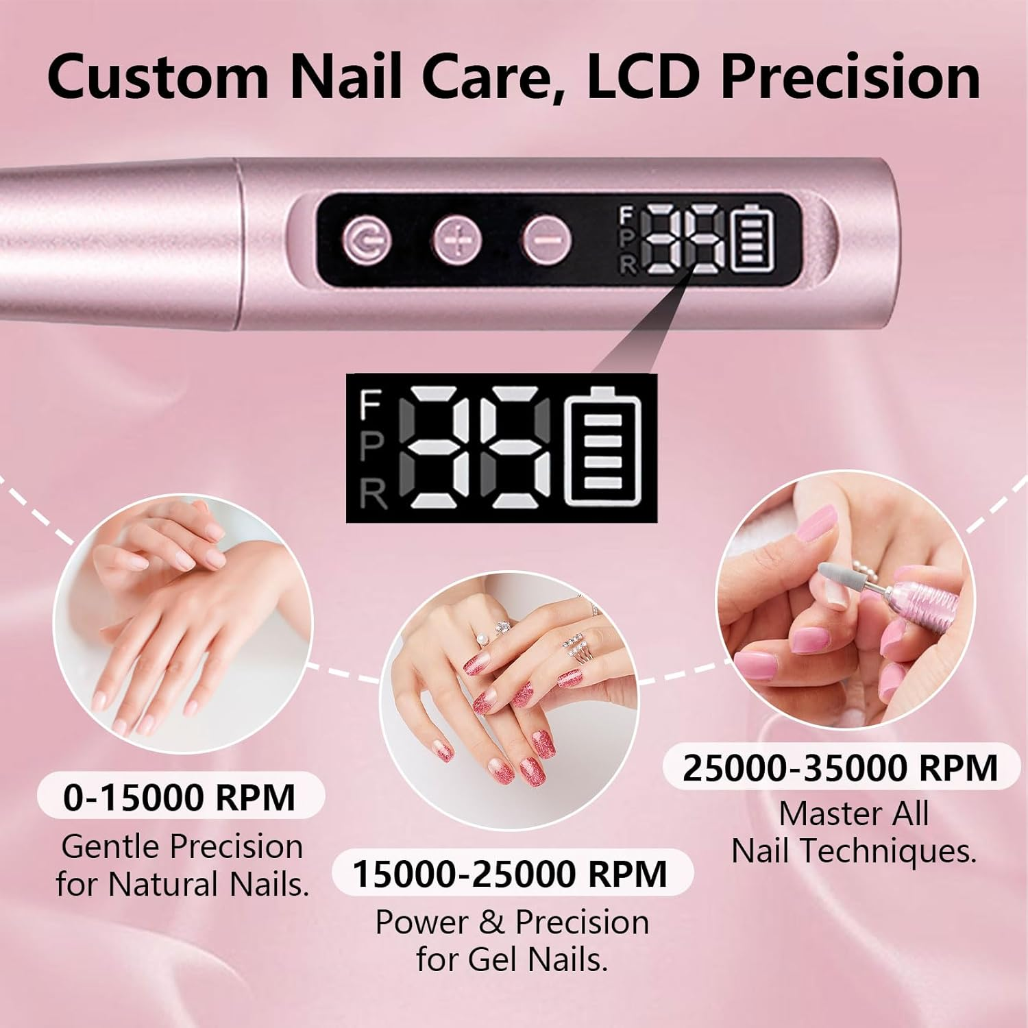 Oolong Rechargeable Cordless Nail Drill 35000RPM Professional, Electric Nail File Kit with LCD Screen & Twist Lock - Salon Quality for Acrylic Nails, Manicure Pedicure image number 2
