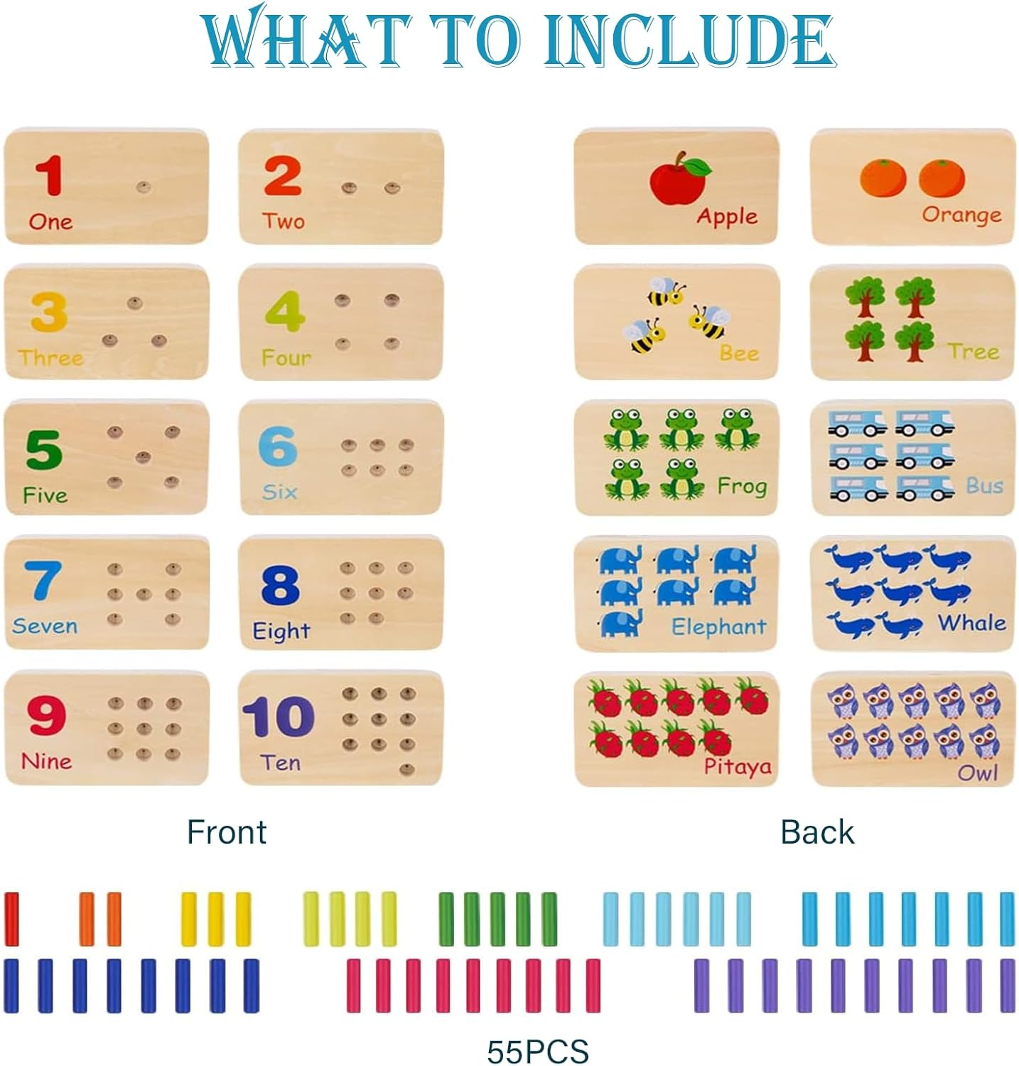 Wooden Counting Peg Board Kindergarten Math Manipulatives Number Counting Toys for Toddlers Learning Materials Montessori Educational Toys for 3 4 5 Year Old Boys Girls Gifts image number 1