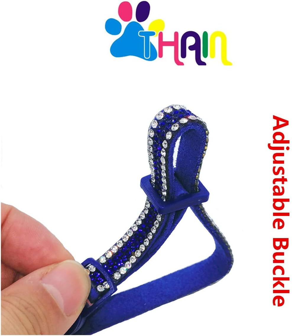 THAIN Basic Adjustable Cat Collar Bling Diamond Breakaway with Bell for Kitten Girl Boy (Blue)