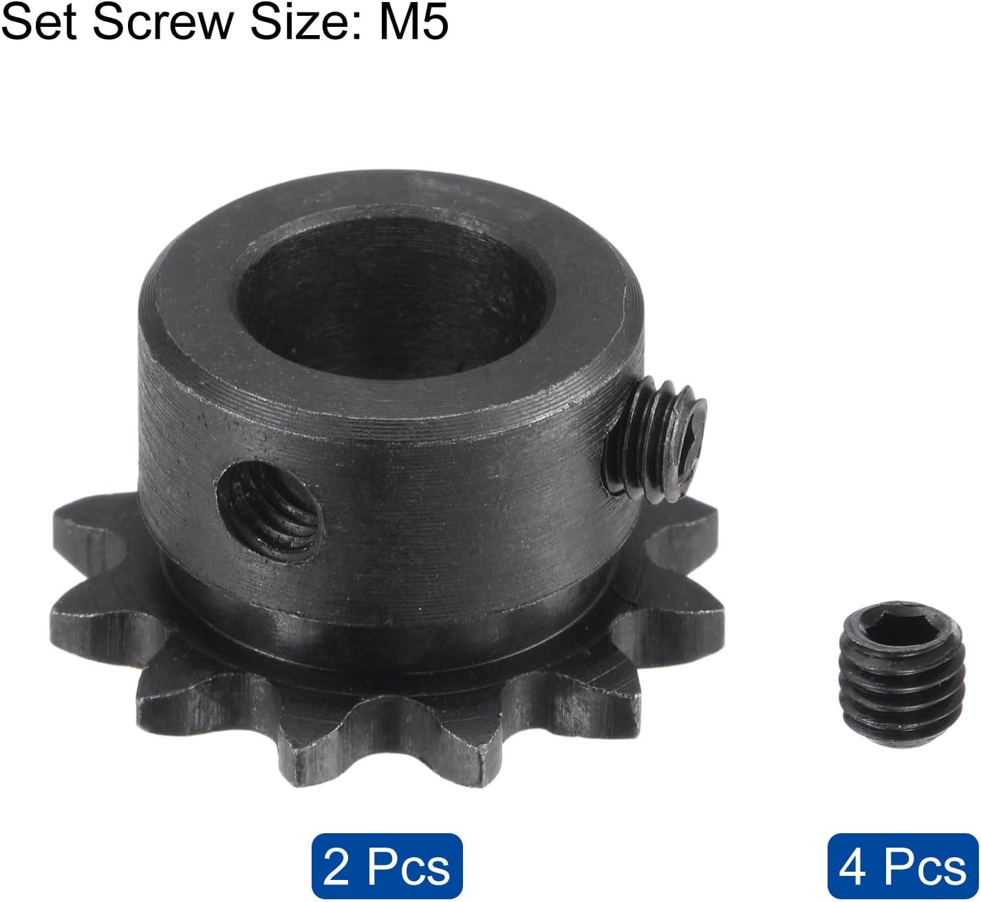 Uxcell #25 Chain Roller Sprocket, 12Mm Bore 1/4" Pitch 12 Tooth Single Strand Chain Sprocket, C45 Carbon Steel 25 Roller Chain Sprocket with Set Screws for ISO 04C Chain, 2Pcs image number 3