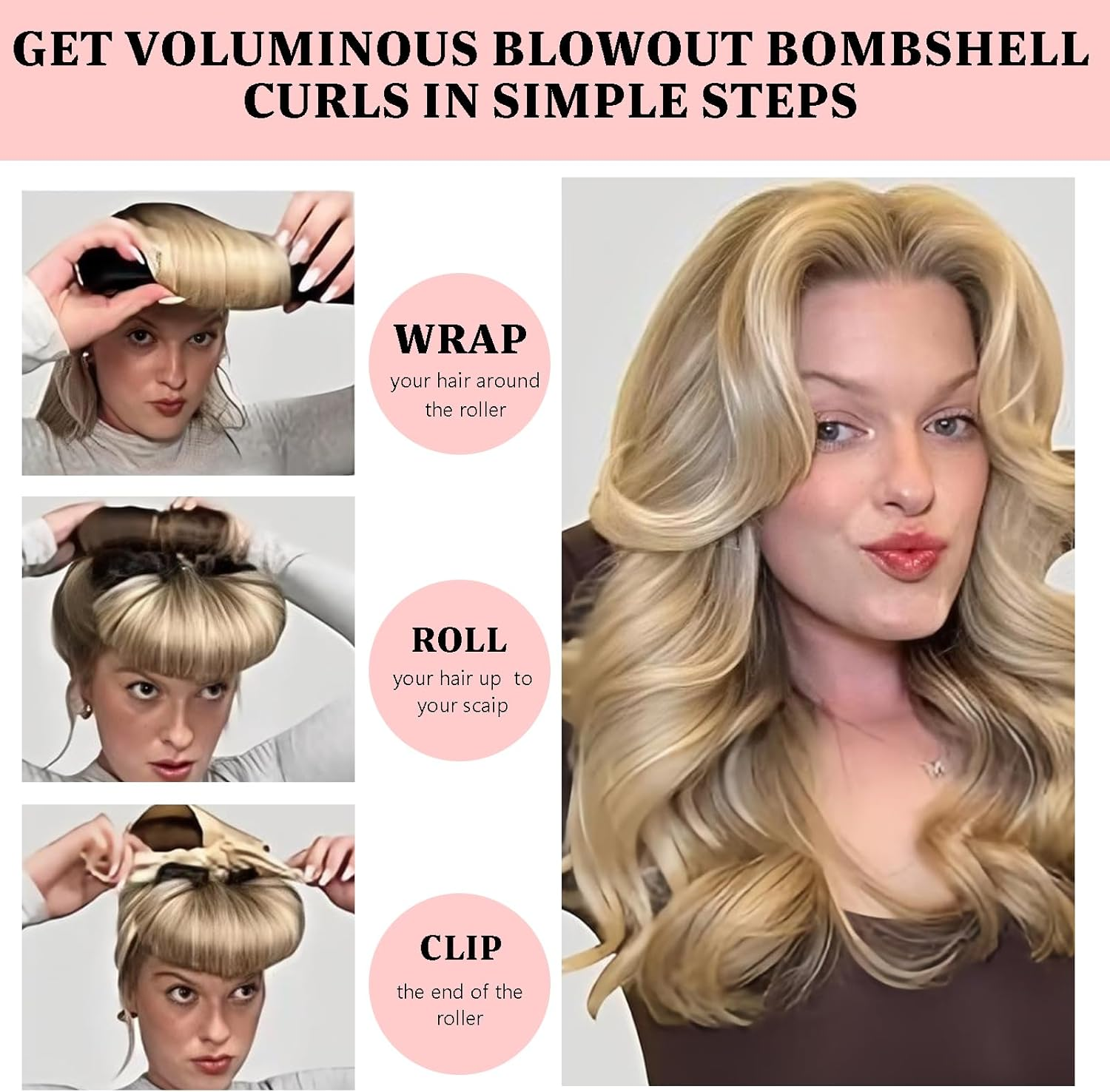 Heatless Hair Curler Rod Headband for Hair Styling, Sleep Overnight Heatless Curling Rollers Set Styling Tools, 4 Pack Pink Curling Rods with One Silk Head Scarf image number 1