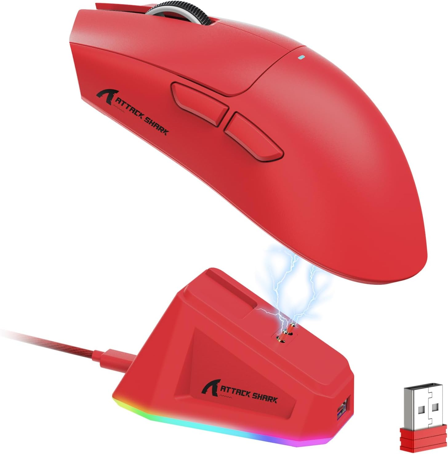 Lexonelec X ATTACK SHARK X11 Wireless Gaming Mouse with RGB Magnetic Charging Dock, Pixart PAW3311 Sensor, Lightweight 59G Tri-Mode Gaming Mouse, Wired/2.4G/Bt, up to 22K DPI for Pc/Mac-Red