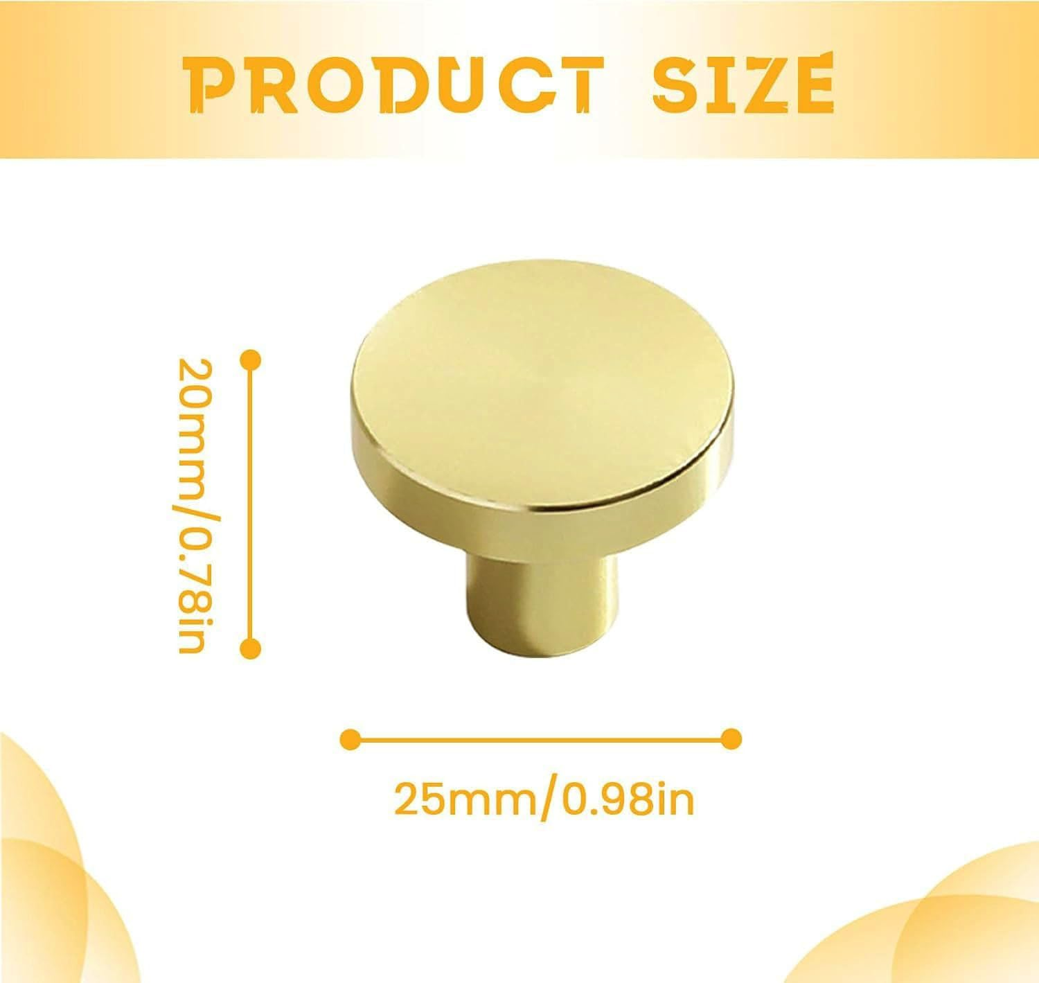 6Pcs Gold Cabinet Knobs, Brushed Brass round Kitchen Cabinet Hardware Pulls Knobs Gold for Dresser Drawer Cupboard Furniture Closet Wardrobe Door Knobs Handles (20X25 Mm) image number 5