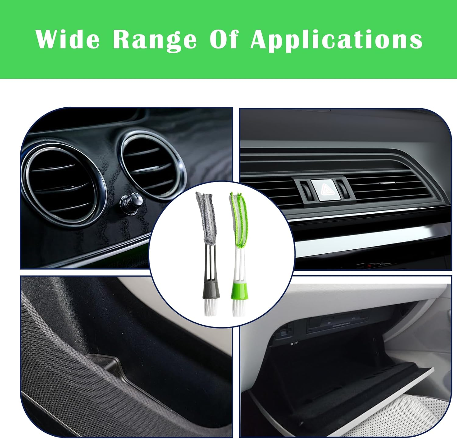 Mini Duster for Car Air Vent, 4 Pack Automotive Air Conditioner Cleaner Brushes with Cleaning Cloth, Green & Grey, for Keyboard, Windows, Blinds and Shutters image number 4