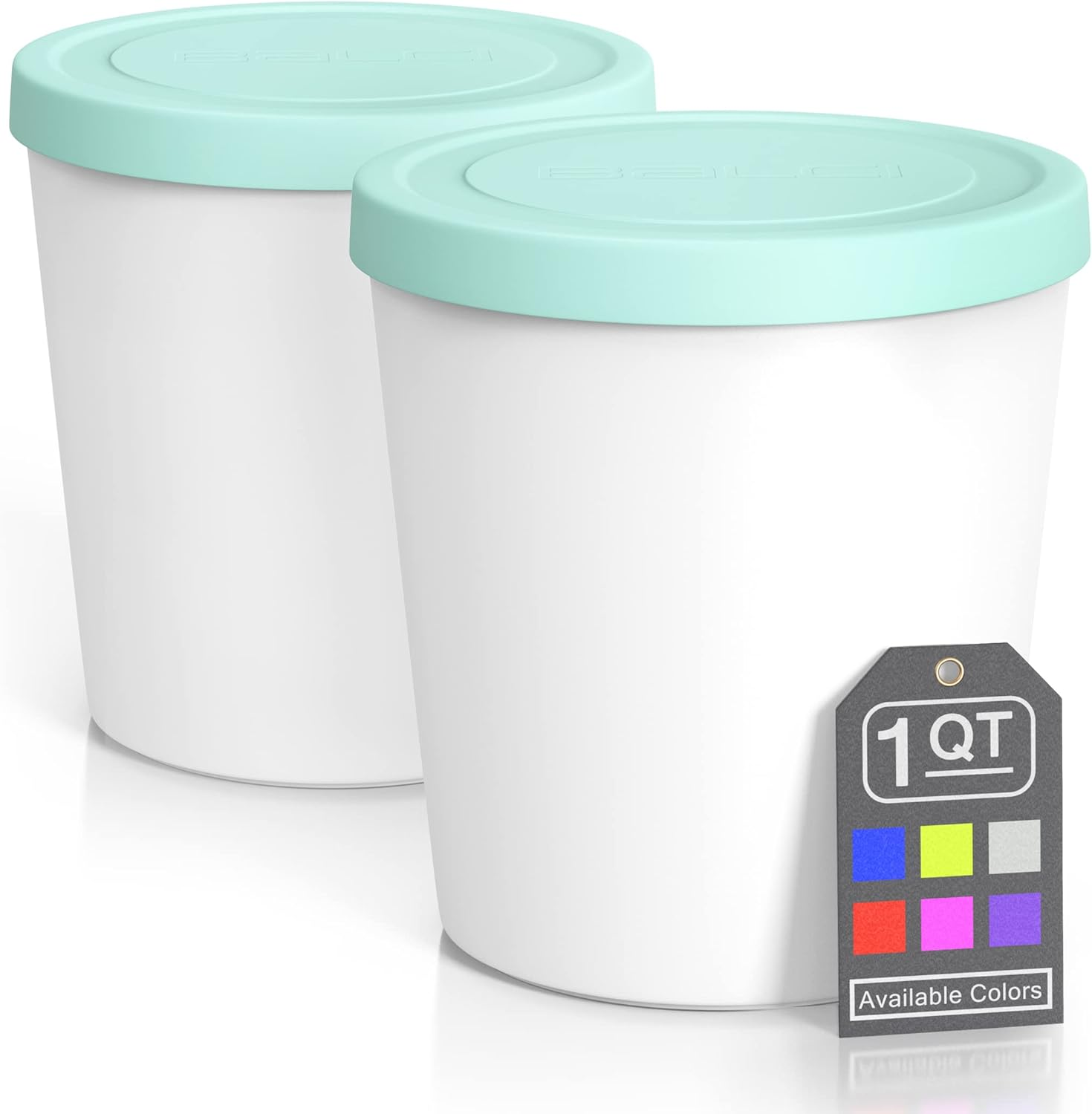 BALCI - Premium Ice Cream Containers (2 Pack - 1 Quart Each) Perfect Freezer Storage Tubs with Lids for Ice Cream, Sorbet and Gelato! - Mint - Blue image number 4