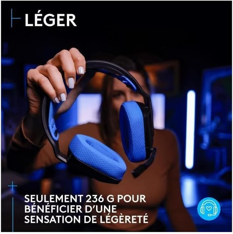 Logitech G G535 Lightspeed Wireless Gaming Headset - Lightweight Over-Ear Headset, Micro Flip-Up Sound Disable Function, 33 Hours of Battery Life, PS5, PS4, PC, USB-C Rechargeable - Black/Blue image number 6