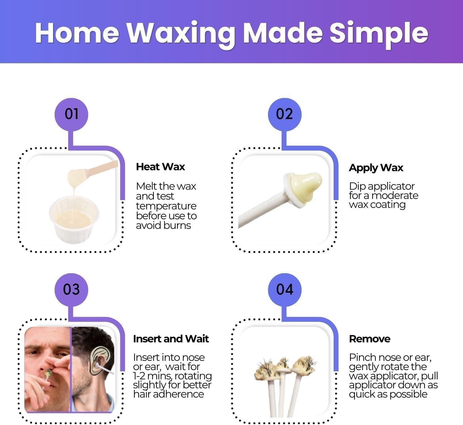 Waxfans Nose Wax Kit Men,Ear Hair Wax Kit,200G Wax,For 40 Uses,Nose & Ear Hair Removal for Men and Women,Long-Lasting for 4 Week (Green) image number 5