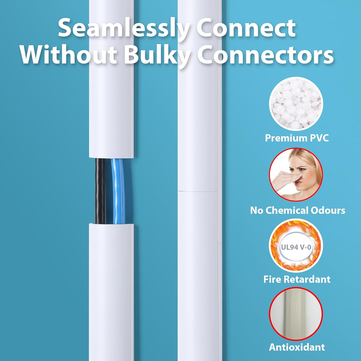 Zhiyo Cord Hider, 39'' Cable Hider for 1-2 Cords, Cord Covers for Wires on Wall, Wire Covers for Cords Wall Mount TV, Cable Raceway White 3Xl13, W0.98 X H0.45 image number 3