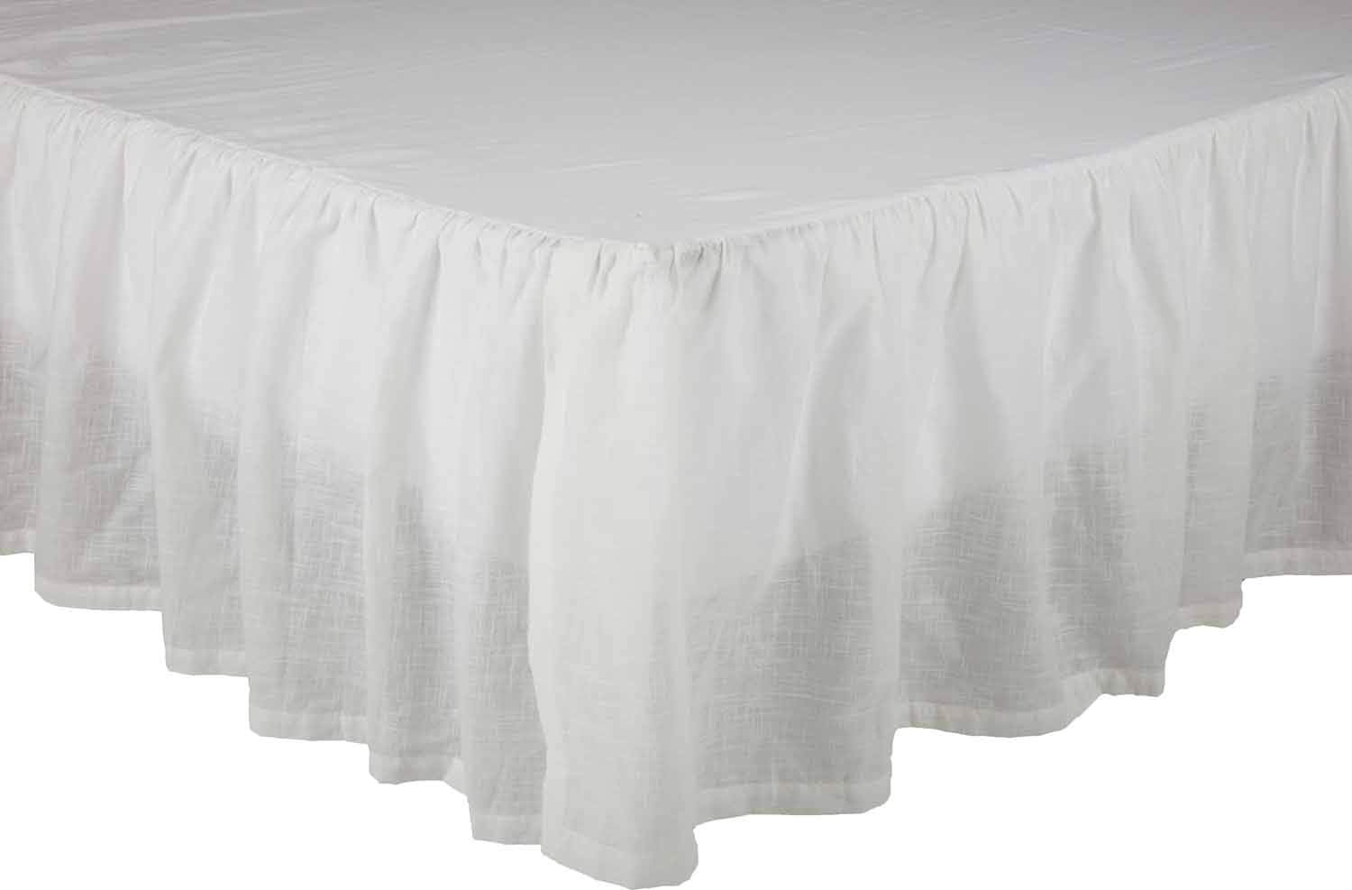Antique Muslin King Bed Skirt W/A 16" Drop, Soft White Linen-Look Textured Fabric, Gathered Vintage Farmhouse, Country Cottage Dust Ruffle image number 1