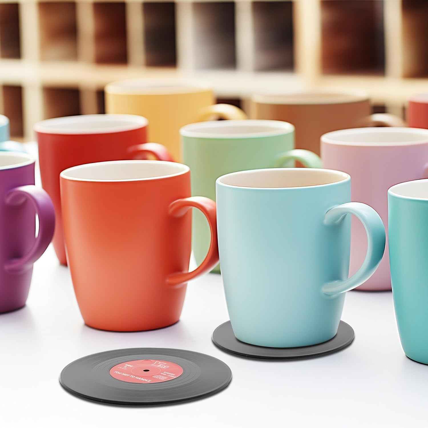 12 PCS Music Coasters, Funny Retro Vinyl Record Coasters for Home Bar Cafes, Creative Drink Coasters Set for Music Lovers, Colorful Insulation Pad, Tabletop Protection Decoration Coffee Coasters (6+6) image number 2