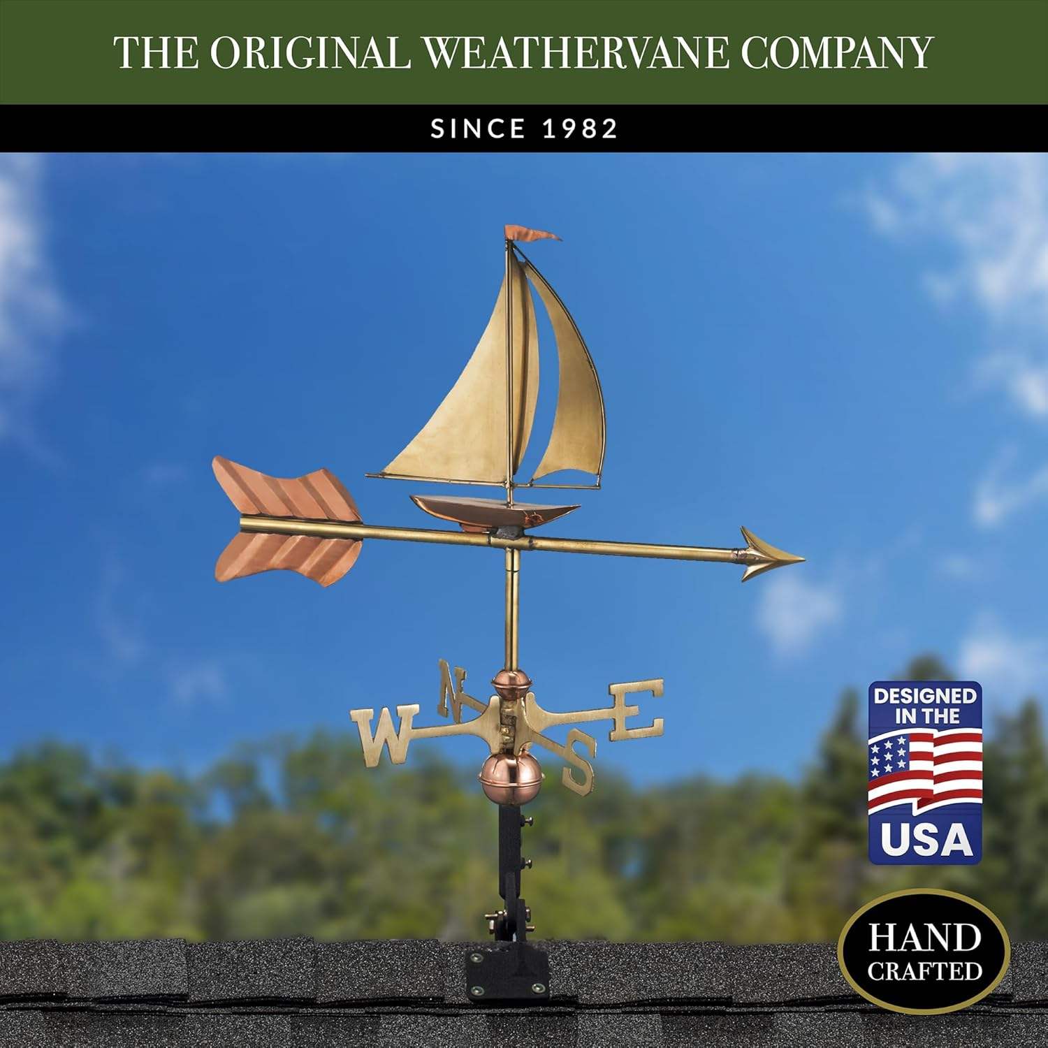 Good Directions 8803PR Sailboat Cottage Weathervane, Polished Copper with Roof Mount,Pure Copper image number 4