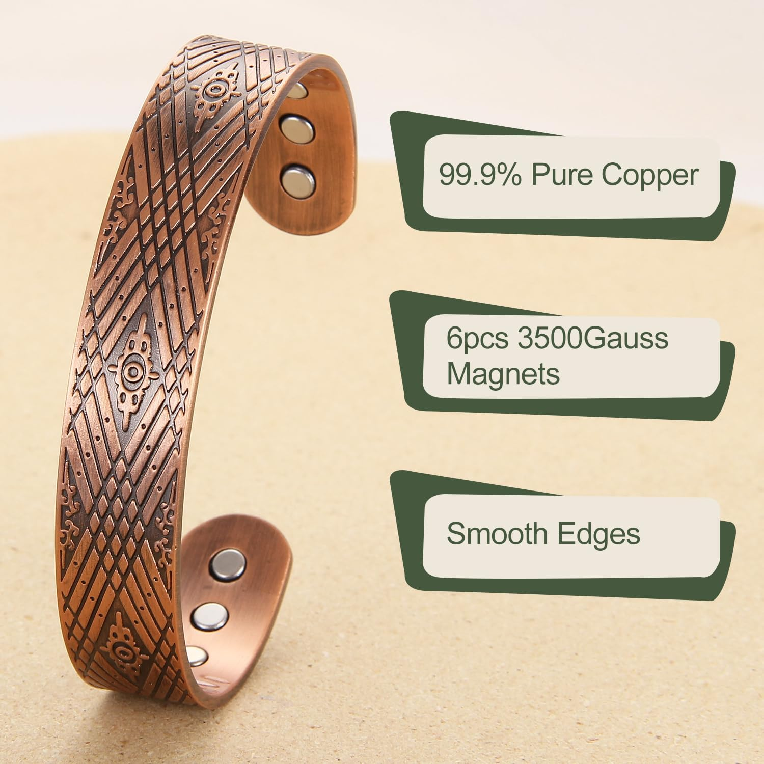 Magenergy Copper Magnetic Bracelet for Men - Adjustable Bangle for Arthritis Pain Relief - Cuff Jewellery Gift