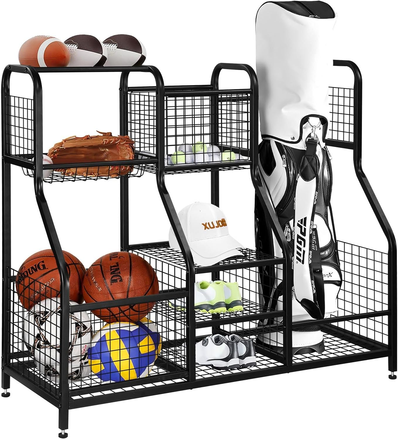 GENKI Large Golf Bag Ball Storage Rack Sports Gear Equipment Organiser for Basketball Football Home Gym Garage Shelves Holder Stand image number 6