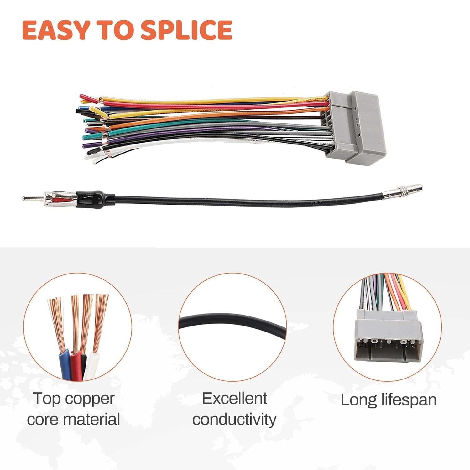 Car Radio Stereo Wiring Harness Antenna Adapter Replacement for 2002-2007 Dodge Ram, 2003-2007 Jeep, 2000-2007 Chrysler Aftermarket Install Radio Antenna Connector Plug image number 1