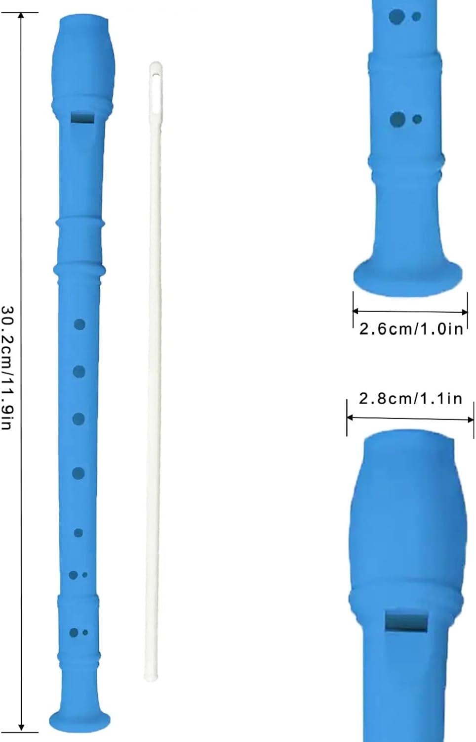 Soprano Recorder 8 Hole Classic German Style Descant Flute Musical Instruments + Cleaning Rod for Beginners Kids School Graduation Gift (Blue)