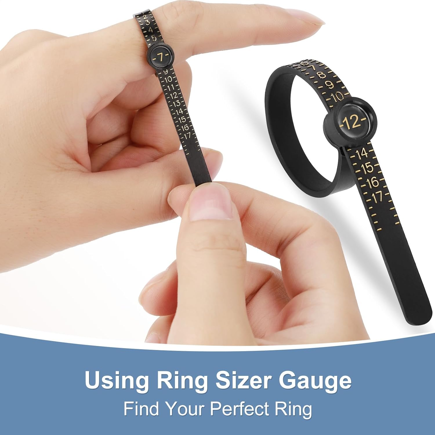 Ring Sizer Measuring Tool Kit Upgraded, 27 PCS Stainless Steel Measuring Ring Tool, US Ring Size 0-13 with Half Size, 2 PCS Reusable Finger Size 1-17 USA Rings Size with Magnified Glass image number 2