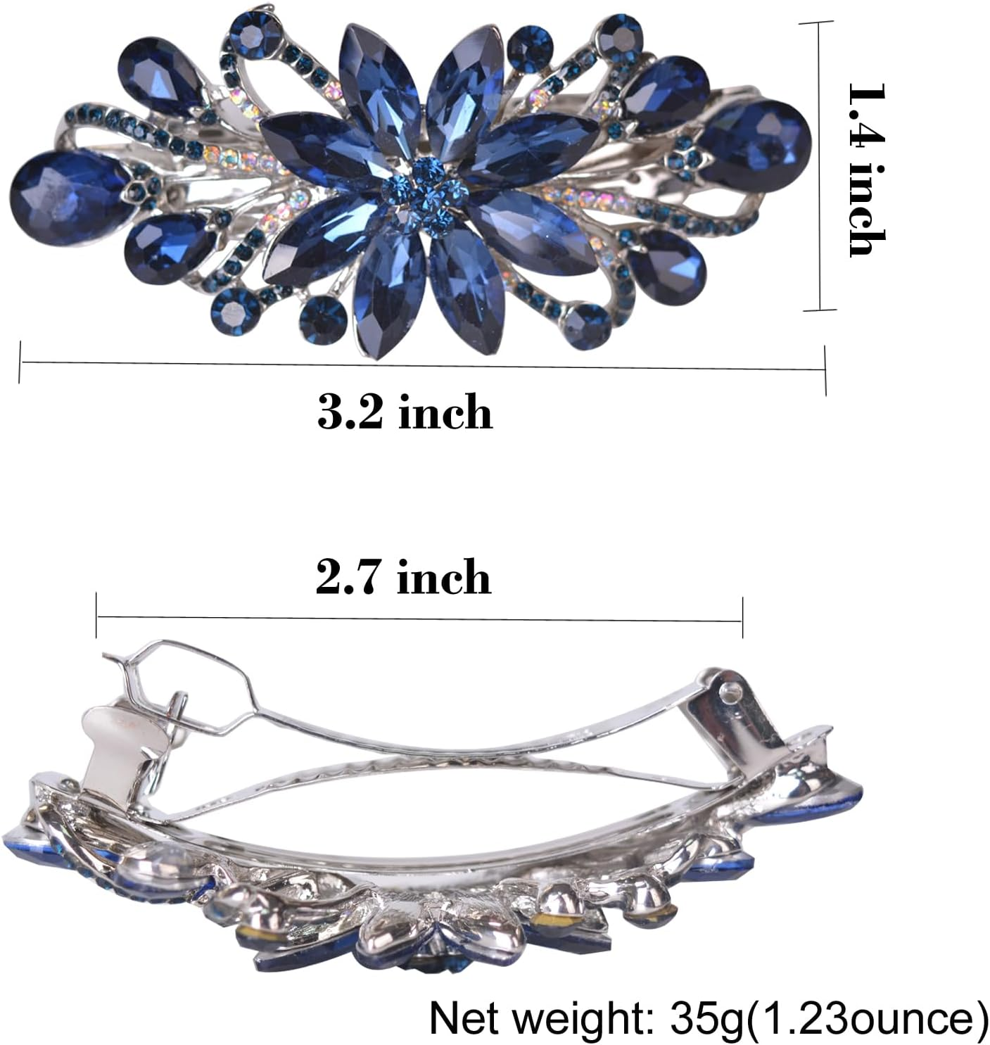 Sankuwen Flower Luxury Jewelry Design Hairpin Rhinestone Hair Barrette Clip (Dark Blue) image number 4