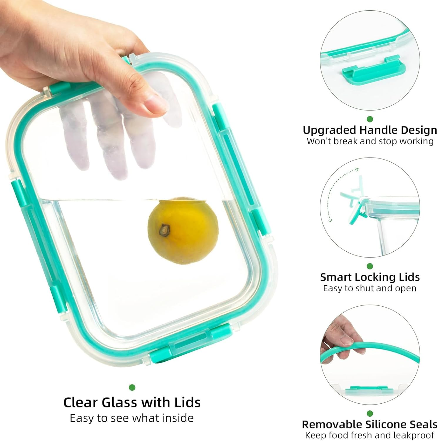 10-Pack Glass Meal Prep Containers with Lids, MOTYYA Food Storage Containers with Snap Locking Lids, Airtight Lunch Containers, Microwave, Oven, Freezer and Dishwasher, Green image number 4