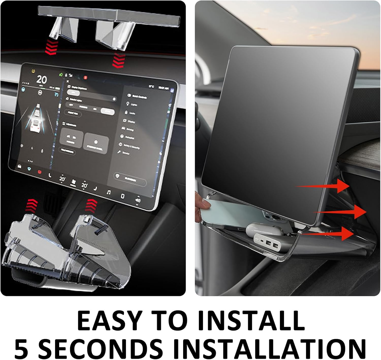 Car Center Console Organizer for Tesla Model Y 2025 Refreshed (Juniper), under Screen Storage Box Magnetic Tray Dashboard Tissue Holder for Tesla Model 3 Highland 2026-2024 Accessories (Clear) image number 2