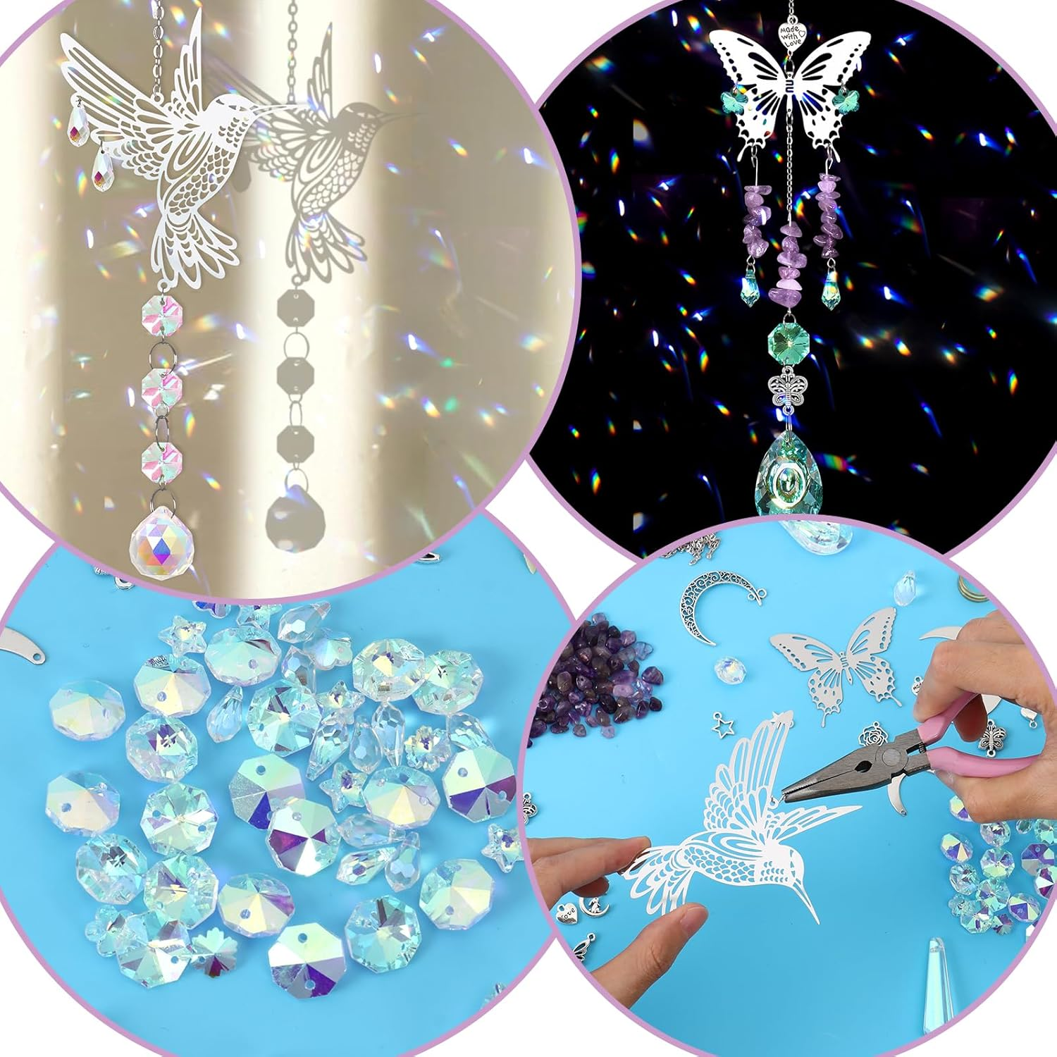 ASTNIC 400Pcs Crystal Suncatchers Making Kits,Diy Sun Catchers Making Supplies Kit Silver Butterfly Hummingbird Hanging Prism Ornament Crystal Ball Rainbow Maker for Window Home Garden Christmas Decor image number 2