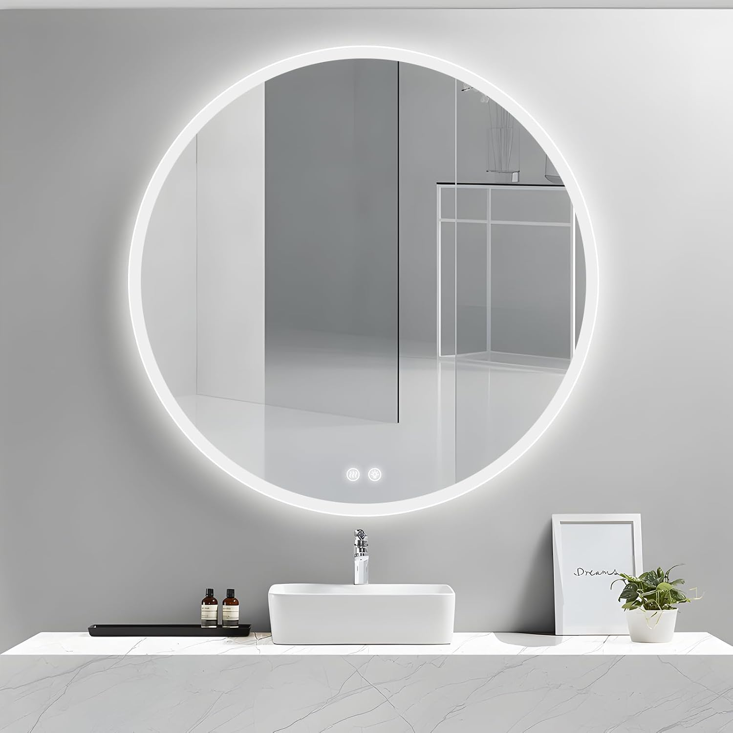 28 Inch Led Bathroom Mirror Frameless Bathroom Mirror with Lights Dimmable anti Fog Backlit Mirror round Smart Lighted Bathroom Mirrors Wall Mounted Touch Button,Tempered Glass,Memory Function image number 2