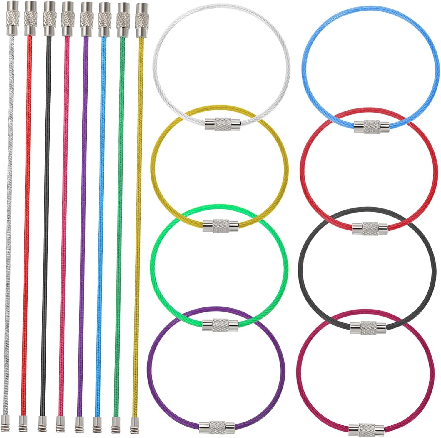 MOKKHNB 16 Pcs Stainless Steel Wire Key Rings Heavy Duty Cable Keychain Set for Luggage Tags Key Holders Bag Tags Keepers image number 4