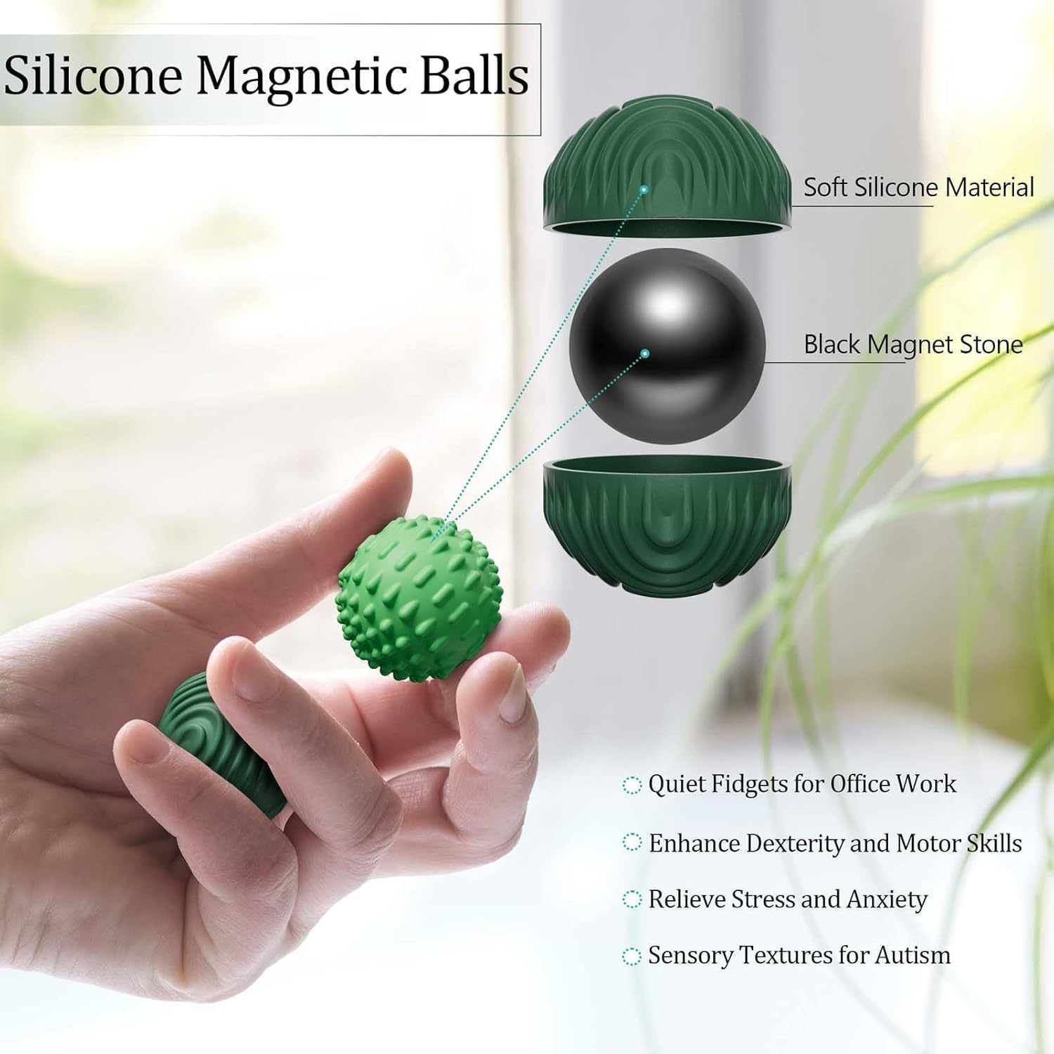 Silicone Magnetic Balls Fidget Toys for Adults & Teens,4Pcs Stress Relief Sensory Toys for Autism ADHD Anxiety,Fun Textures Gadgets,Office Desk Toy,Stocking Stuffers for Women Men Teen Gift image number 2