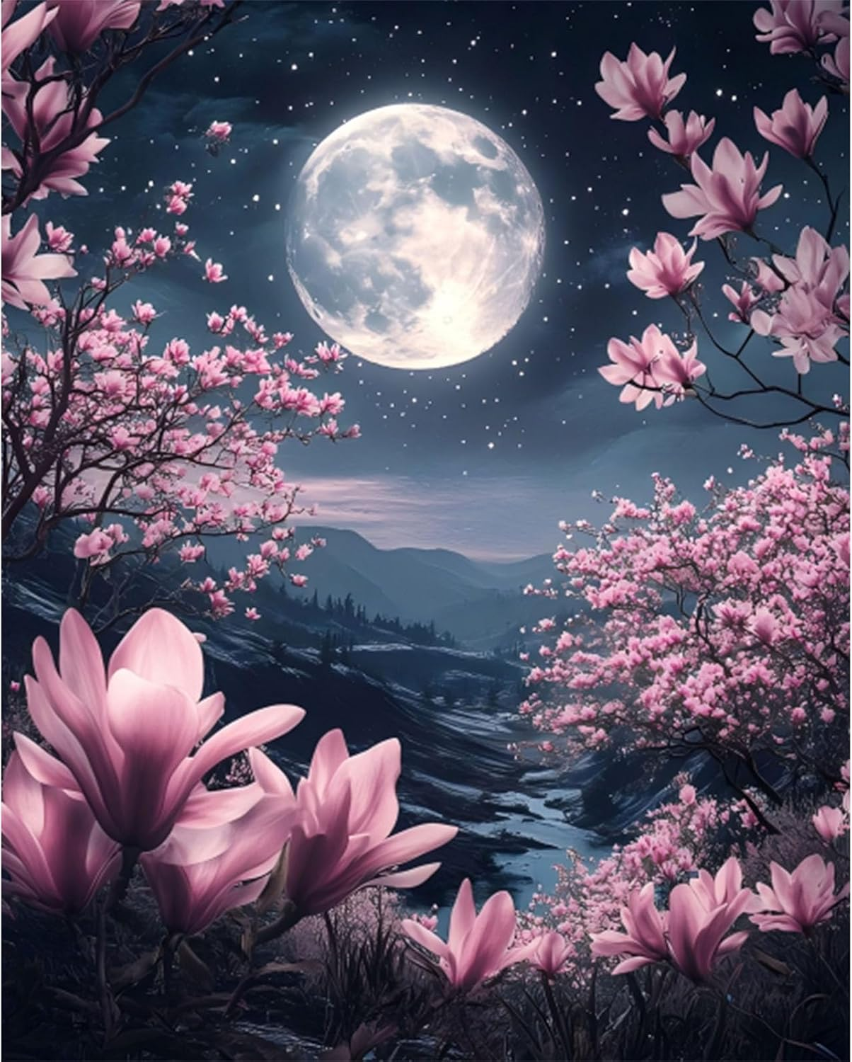 Pujeknm Paint by Numbers Adult Moon DIY Landscape Hand Painted Oil Painting Kit for Beginners, with 3 Brushes and Acrylic Paint, Hand Painted Oil Painting Kit as a Gift, 40 X 50 Cm (Frameless) image number 1