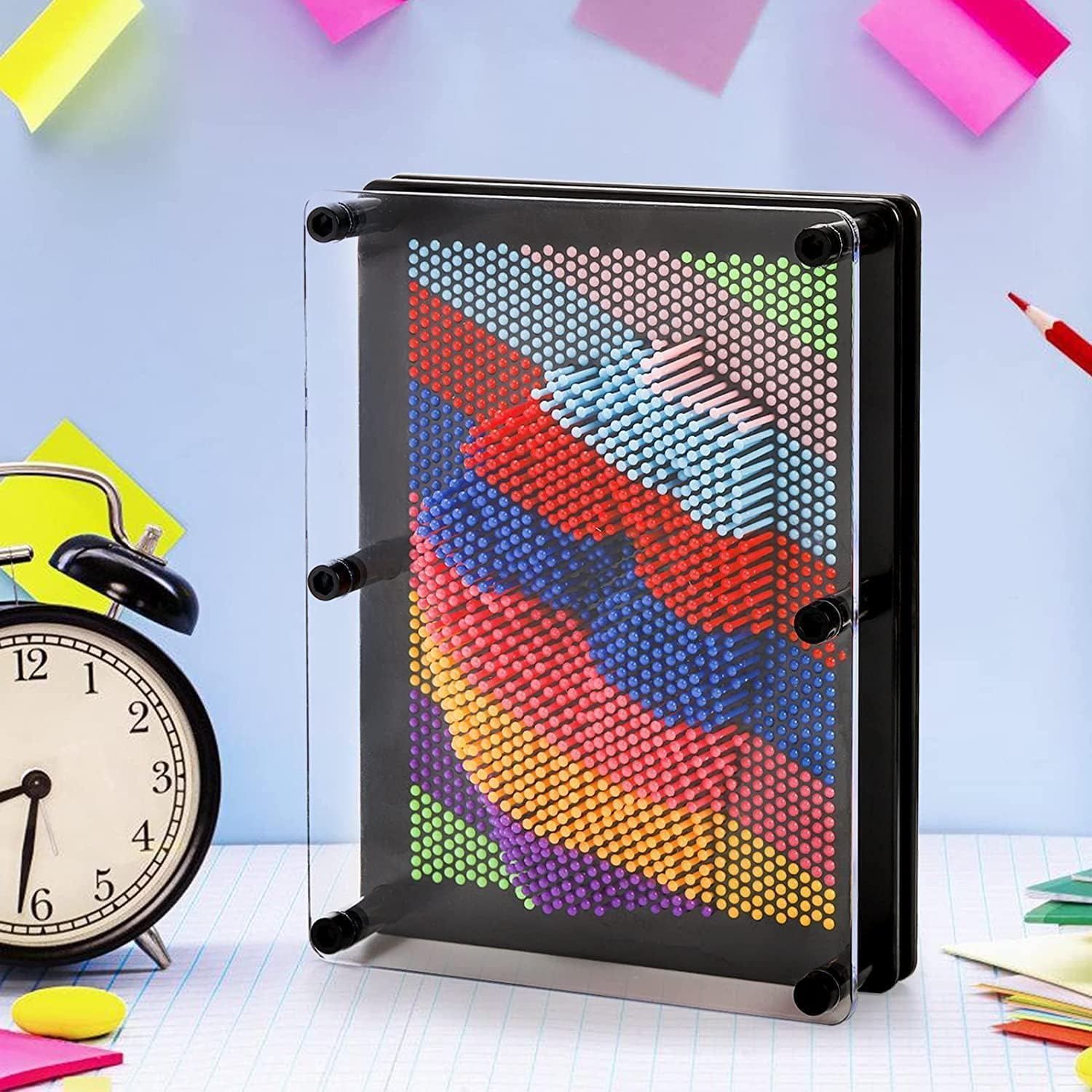 3D Pin Art,Large Size 6" X 8" Plastic Board- Unique Rainbow Design,Classic Desktop Novelty Sculpture Impression Needle Art image number 3