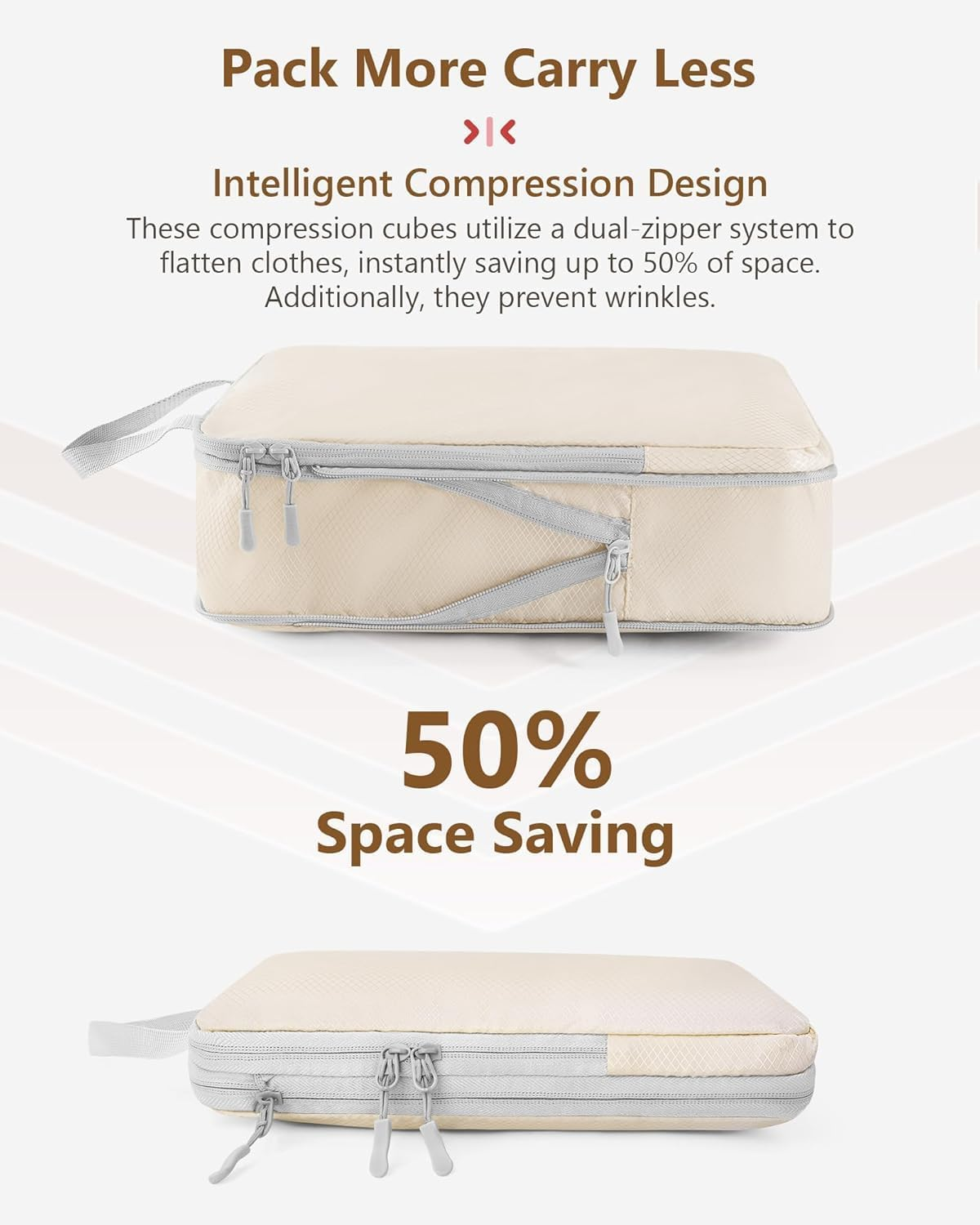 TRMFUSA Compression Packing Cubes 8 Set, Suitcase Organiser Bags, Travel Cubes for Suitcases, Luggage Organiser Packing Bags, Flight Cruise Holiday Essentials (Beige) - Beige image number 6