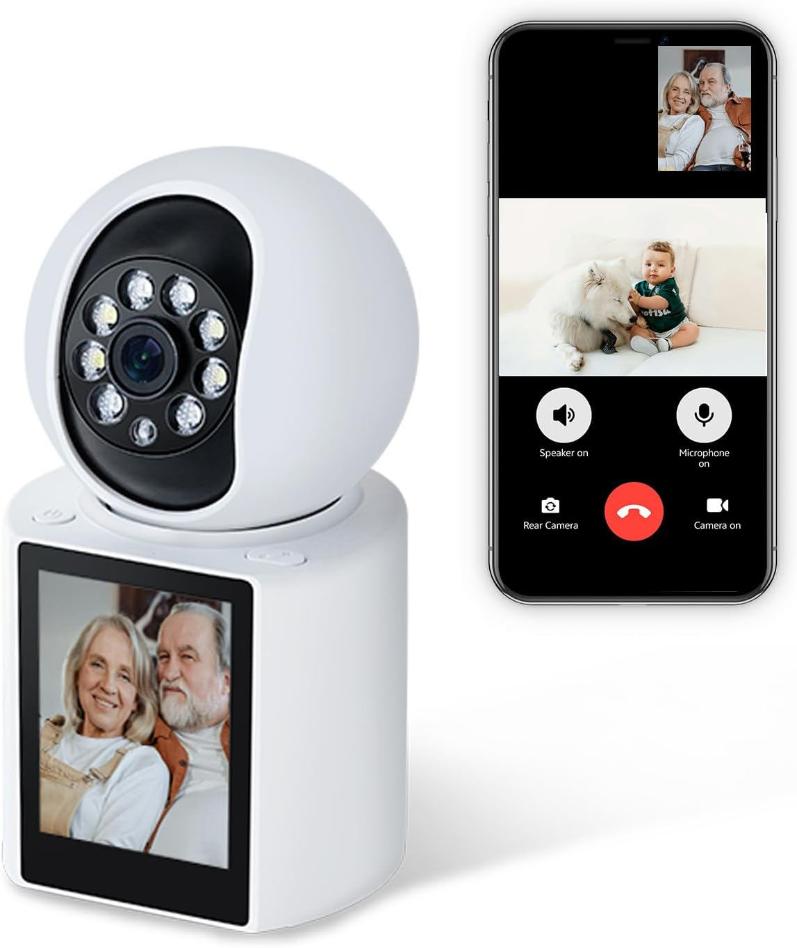 INSEETECH 2K Indoor Video Calling Camera with 2.8" IPS Screen, Two-Way, One-Button Call, Baby/Elder/Dog Monitor, Human/Sound/Crying Detection, Color/Ir Night Vision, App Control