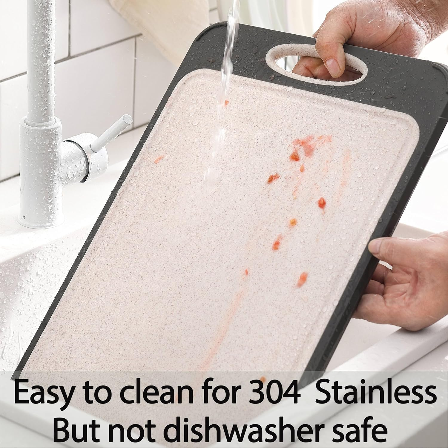 Ssnddm Double-Sided Cutting Board for Kitchen - 304 Stainless Steel & Wheat Straw PP, 14&rsquo;&rsquo;&times;9.6&rsquo;&rsquo;, Easy to Clean, Perfect for Separating Fruits/Vegetables and Meat image number 1