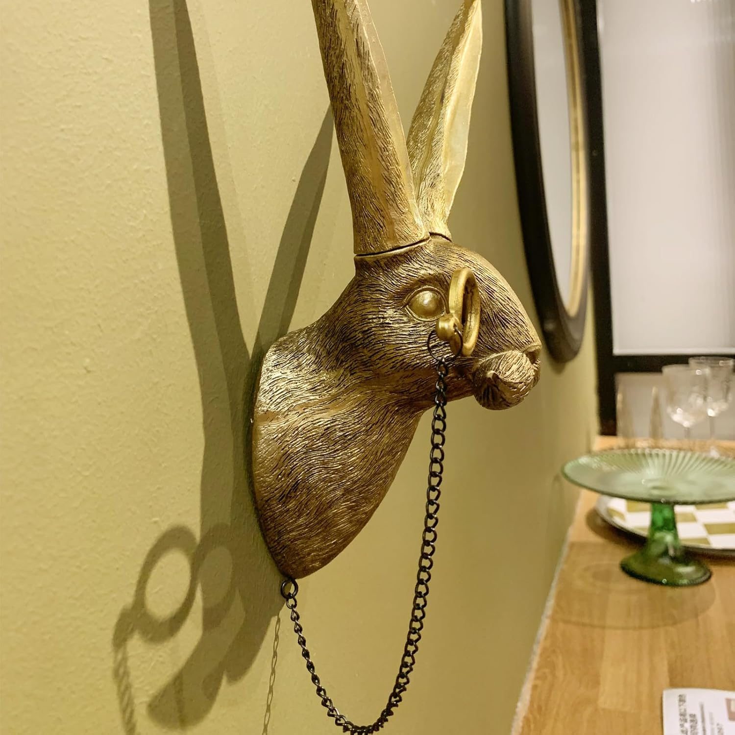 Animal Heads Wall Decor, Faux Deer Head Mount, Animal Sculptures Wall Decor, Resin Animal Head Wall Hanging Decoration for Living Room Bedroom Kitchen Gift,Rabbit - Bear image number 3