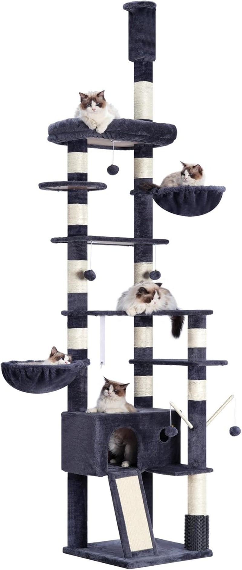 Hey-Brother Gothic Cat Tree, 98.4-110.2 Inches Floor to Ceiling Cat Tree-Adjustable Height, Tall Cat Climbing Tower for Cats Large Adult with Scratching Post, Cat Cando, Black and Red 0MPJ091BR