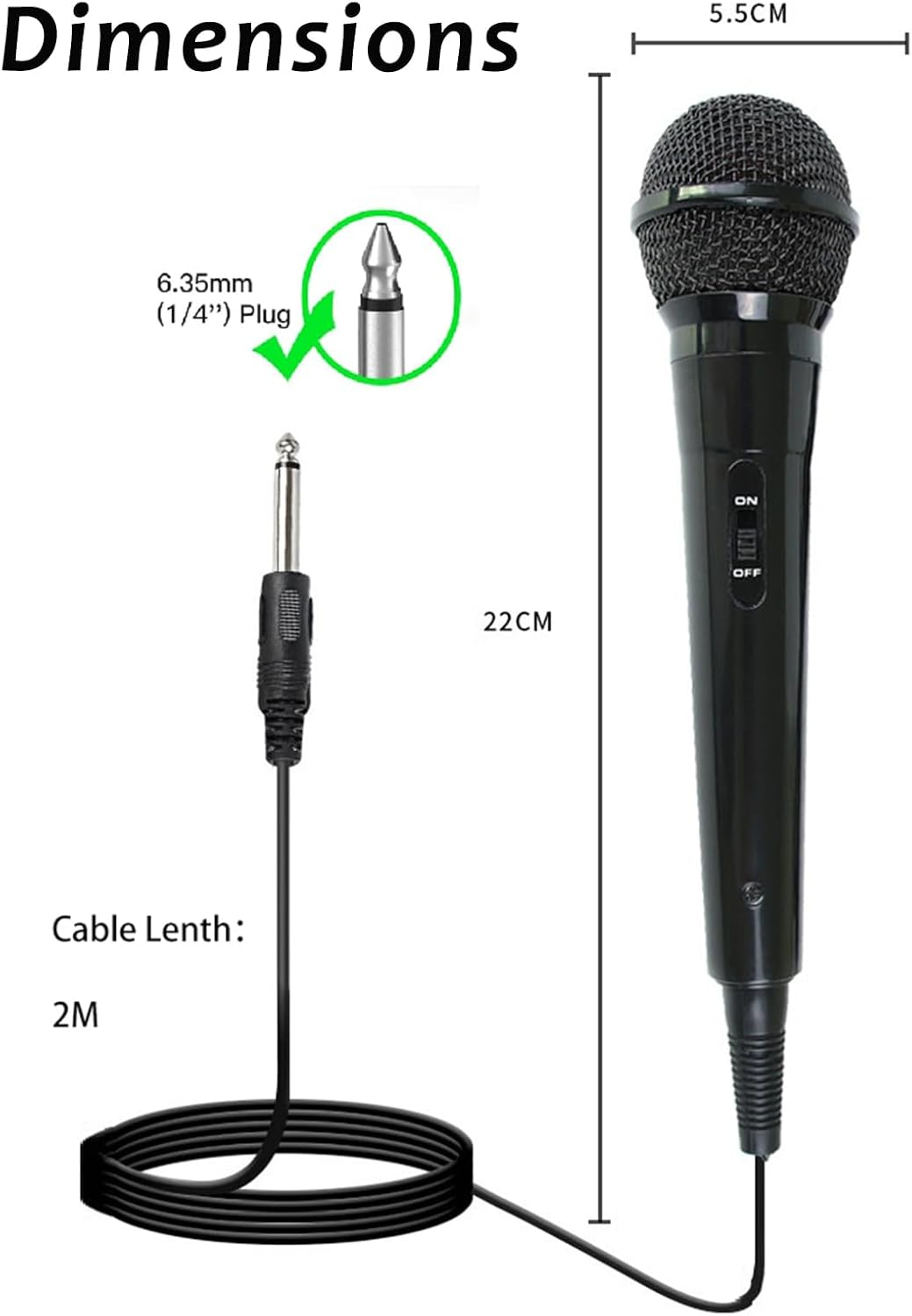 OBLEGY Wired Microphone for Karaoke,Professional Handheld Dynamic Mic with On/Off Switch and 2.5M Cable to 1/4'' Audio Connection, Plug-In Microphone for Amplifier, PA System, Party, Karaoke, Church image number 1
